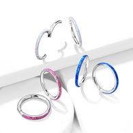 Titanium Hinged Segment Hoop Ring Opal Facing For Nose Septum Cartilage