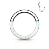 Titanium Hinged Segment Hoop Ring Opal Line For Nose Septum Cartilage