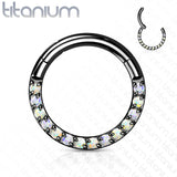 Titanium Hinged Segment Hoop Ring Opal Front For Nose Septum Cartilage