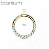 Titanium Hinged Segment Hoop Ring Opal Front For Nose Septum Cartilage