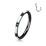 Titanium Hinged Segment Hoop Ring Opal Inlay For Nose Septum Cartilage