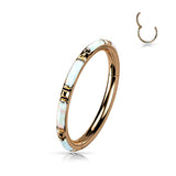 Titanium Hinged Segment Hoop Ring Opal Inlay For Nose Septum Cartilage