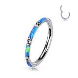 Titanium Hinged Segment Hoop Ring Opal Inlay For Nose Septum Cartilage