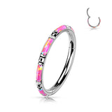 Titanium Hinged Segment Hoop Ring Opal Inlay For Nose Septum Cartilage