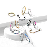 Titanium Hinged Segment Hoop Ring Opal Inlay For Nose Septum Cartilage