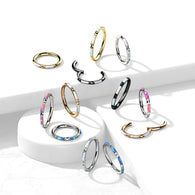 Titanium Hinged Segment Hoop Ring Opal Inlay For Nose Septum Cartilage