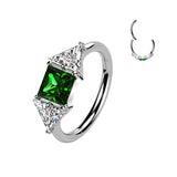 Titanium Green CZ Hinged Segment Hoop Ring For Daith Helix Cartilage