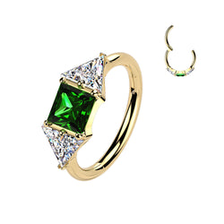 Titanium Green CZ Hinged Segment Hoop Ring For Daith Helix Cartilage