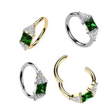 Titanium Green CZ Hinged Segment Hoop Ring For Daith Helix Cartilage