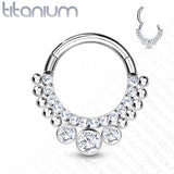 Titanium Hinged Segment Hoop Ring 3 Bezel CZ For Nose Septum Cartilage