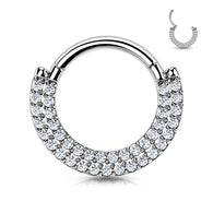 Titanium Hinged Segment Hoop Ring CZ Double Lines For Nose Septum Cartilage