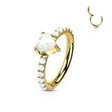 Titanium Hinged Segment Hoop Ring Opal Heart For Nose Septum Cartilage