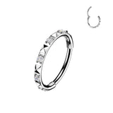 Titanium Hinged Segment Hoop Ring CZ & Pyramid Cut For Nose Cartilage