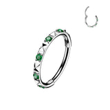 Titanium Hinged Segment Hoop Ring CZ & Pyramid Cut For Nose Cartilage