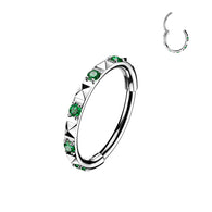 Titanium Hinged Segment Hoop Ring CZ & Pyramid Cut For Nose Cartilage