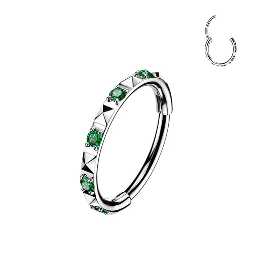 Titanium Hinged Segment Hoop Ring CZ & Pyramid Cut For Nose Cartilage