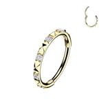 Titanium Hinged Segment Hoop Ring CZ & Pyramid Cut For Nose Cartilage