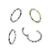 Titanium Hinged Segment Hoop Ring CZ & Pyramid Cut For Nose Cartilage
