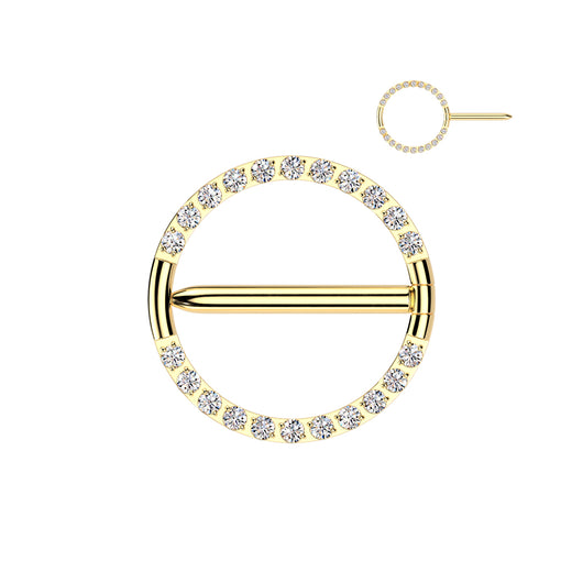 Pair Titanium Nipple Hoop Clicker With CNC Pave CZ