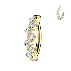 Titanium Hinged Hoop CZ Accented Wave Comfortable Belly Button Ring