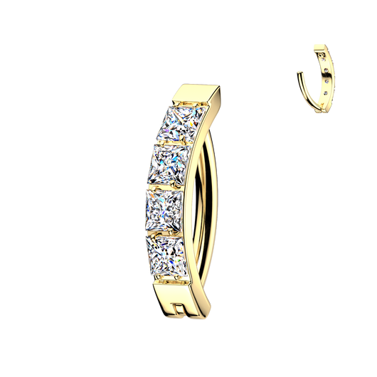 Implant Titanium Pave 3mm Square CZ Hinged Hoop Belly Button Ring
