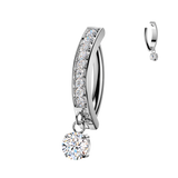 Titanium CNC Set CZ & Dangle CZ Hinged Hoop Belly Button Ring