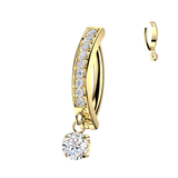 Titanium CNC Set CZ & Dangle CZ Hinged Hoop Belly Button Ring