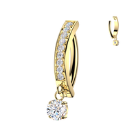 Titanium CNC Set CZ & Dangle CZ Hinged Hoop Belly Button Ring