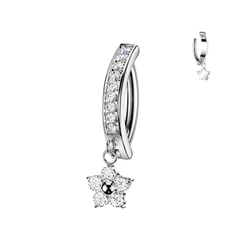 Titanium Flower Dangle CZ Hinged Hoop Belly Button Ring