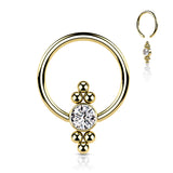CZ Flat Ball with Clusters Captive Bead Ring Septum Tragus
