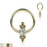 CZ Flat Ball with Clusters Captive Bead Ring Septum Tragus