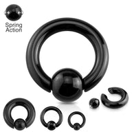 Black Steel Large Gauge Easy Pop Out Captive Bead Ring