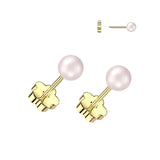 Pair Pearl Earring Studs With Flower Screw Back Cartilage Tragus