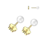 Pair Pearl Earring Studs With Flower Screw Back Cartilage Tragus