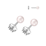 Pair Pearl Earring Studs With Flower Screw Back Cartilage Tragus