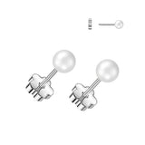 Pair Pearl Earring Studs With Flower Screw Back Cartilage Tragus