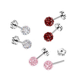 Pair Pave Ferido Ball Earring Studs With Flower Screw Back Cartilage Tragus