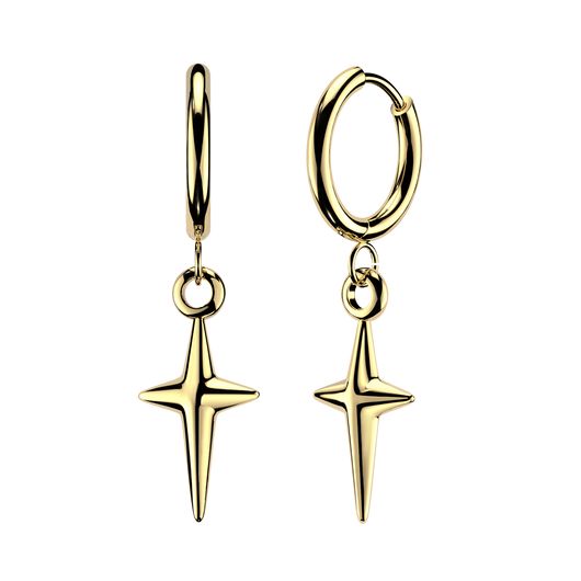 Pair Solid Star Cross Hinged Hoop Earrings Ear Cartilage Tragus