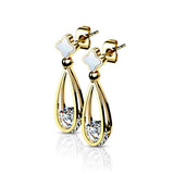 Shell-Filled Stud Earrings with Dangling Hollow Teardrop CZ