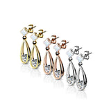 Shell-Filled Stud Earrings with Dangling Hollow Teardrop CZ