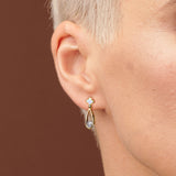 Shell-Filled Stud Earrings with Dangling Hollow Teardrop CZ