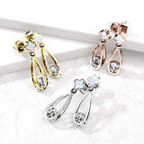 Shell-Filled Stud Earrings with Dangling Hollow Teardrop CZ