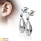 Shell-Filled Stud Earrings with Dangling Hollow Teardrop CZ