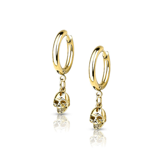 Pair Skull Dangel Hinged Hoop Earrings Ear Cartilage Tragus