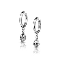 Pair Skull Dangel Hinged Hoop Earrings Ear Cartilage Tragus