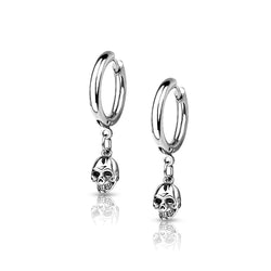 Pair Skull Dangel Hinged Hoop Earrings Ear Cartilage Tragus