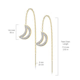 Pair Paved CZ Crescent Moon Falling Threader Earring