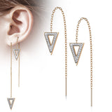 Pair Paved CZ Triangle Free Falling Threader Earring