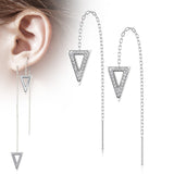 Pair Paved CZ Triangle Free Falling Threader Earring