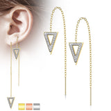 Pair Paved CZ Triangle Free Falling Threader Earring